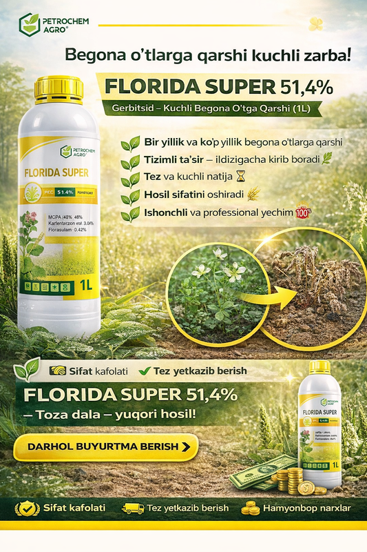 🌿 FLORIDA SUPER 51.4% Gerbitsid – Begona oʻtlarga qarshi samarali himoya (1L)